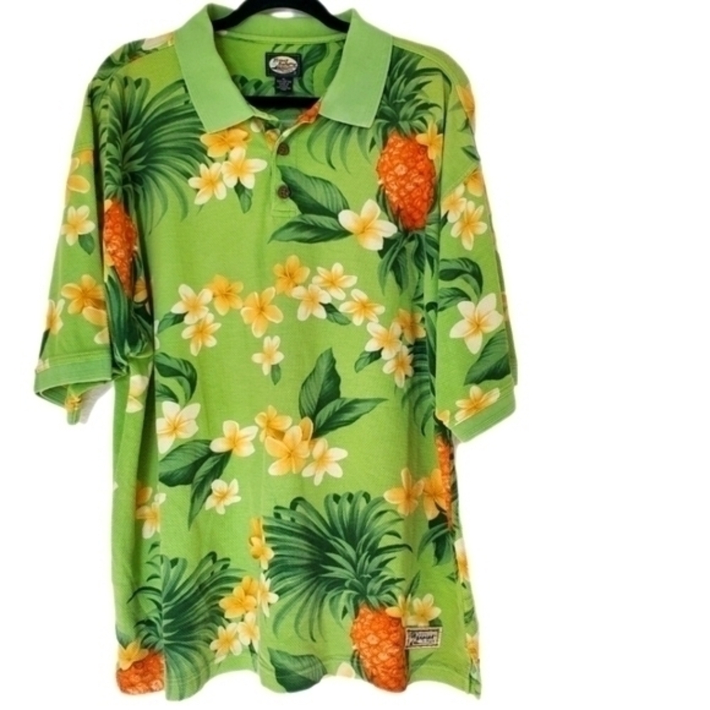Tommy Bahama Men's Hawaiian Pineapple Polo Green Cotton Tropical Golf Shirt